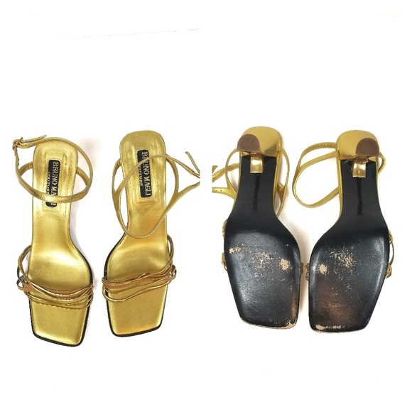 Bruno Magli Couture Gold Square Toe Kitten Heels 8 - Picture 3 of 7